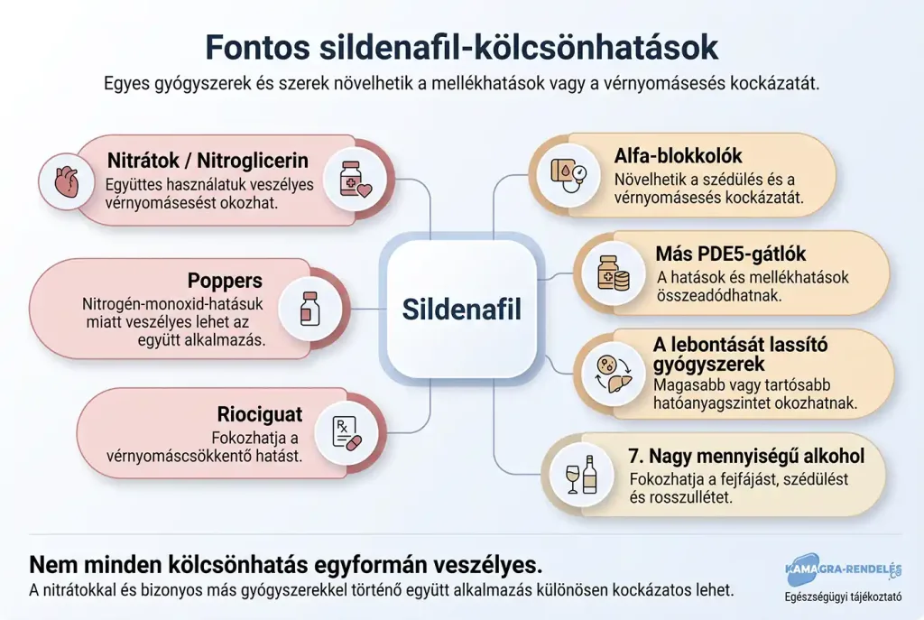 Fontos sildenafil-kölcsönhatások: nitrátok, más gyógyszerek és alkohol